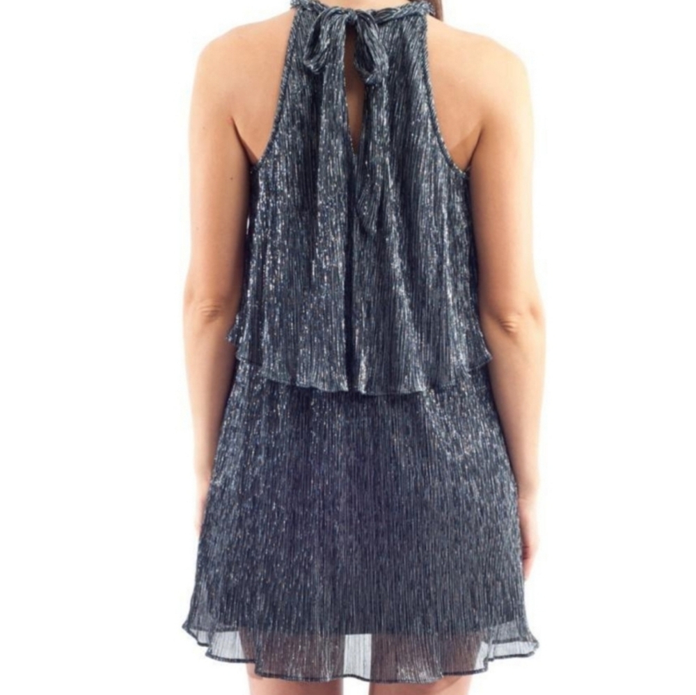 Ella Moss Cerine Cocktail Popover Halter Metallic Tiered Party Dress Size Medium